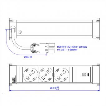 POWER FRAME M 3xP40, 1xUSB C 30W 0,2m GST18 Italien 