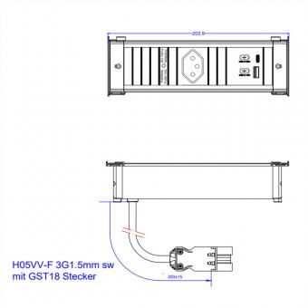 KAPSA S 1xCH 1xUSB A&C 22W, 0,2m GST18 Schweiz 