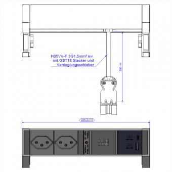 DESK2 ALU BLACK 2xCH T13, 1xUSB A&C 22W 0,2m GST18 Schweiz 