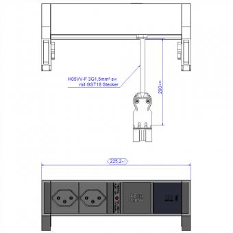 DESK2 ALU BLACK 2xCH T13, 1xUSB C 30W 0,2m GST18 Schweiz 