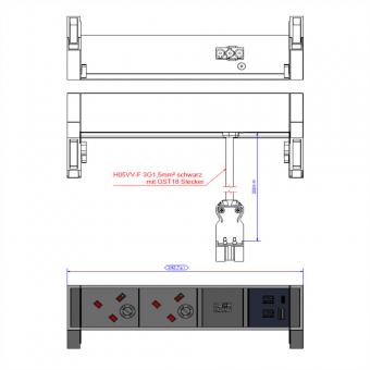DESK2 ALU BLACK 2xUK, 1xUSB A&C 22W 0,2m GST18 Großbritannien 