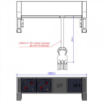 DESK2 ALU BLACK 2xP40, 1xUSBC 30W 0,2m GST18 Italien 