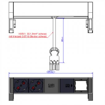 DESK2 ALU BLACK 2xP40 1xCM, 1xUSBC 30W 0,2m GST18 Italien 