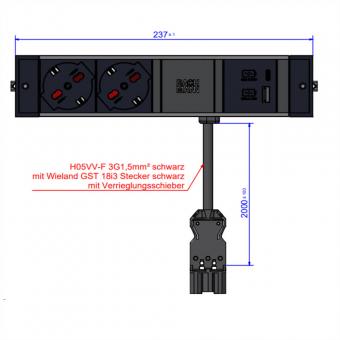 DESK RAIL 2xP40 1xUSB A&C, 2,0m GST18 Italien 