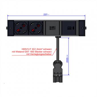 DESK RAIL 2xP40 1xUSB C 30W, 1xUSB A&C Italien 