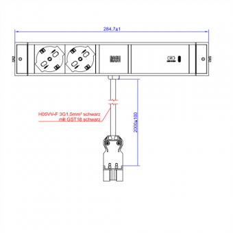 DESK RAIL 2xP40 1xUSB C 60W, 2,0m GST18 Italien 