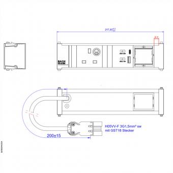 CONI 1xUK 1x USB A&C 22W, 1xCM 0,2m GST18 Grande-Bretagne 