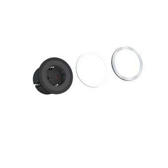 PIX, 1x Schuko, anneaux décoratifs en blanc et noir, 2m de câble d'alimentation 
