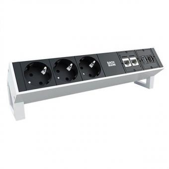DESK2 Steckdosenleiste, 3x Schuko, 2x Kat. 6a, 1x HDMI, USB 3.0, weiß 