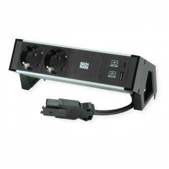 DESK2 ALU BLACK 2xSchutzkt.USB, USB Charger 22W A&C 0,2m GST18 