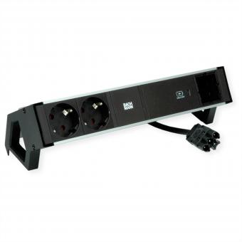 DESK2 ALU BLACK 2xSchutzkt.USBC, USB Charger 60W 1xABD 0,2m GST18 