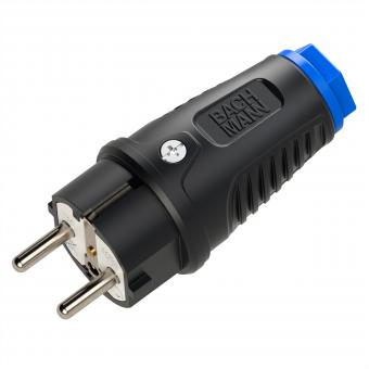 Schutzkontaktstecker Gummi CEE7/7, IP54, schwarz/blau 