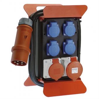 Distributeur de courant 400V CEE 2m FI, 1x16A 5p400V 1x32A 5p400V 4contacts de protection. 