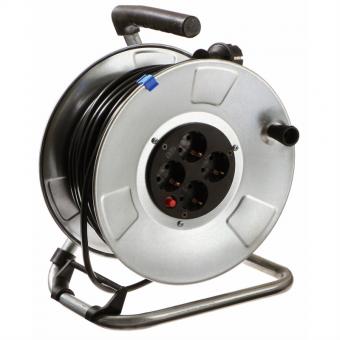 Stahlblechkabeltrommel 4-f. 25m, H05VV-F 3G1,5mm, IP21 