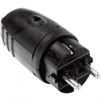 Schutzkontaktgummistecker, schwarz ohne Knickschutz, montierbar 