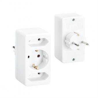 Multiprise 2xEuro 1xCEE7/3, blanc 16A/230V Polybag avec étiquette 