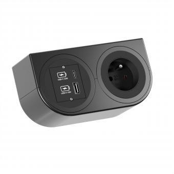 PIX HOLDER DOUBLE, 1x UTE, 1x USB A/C, ISV, schwarz, 0,2m 
