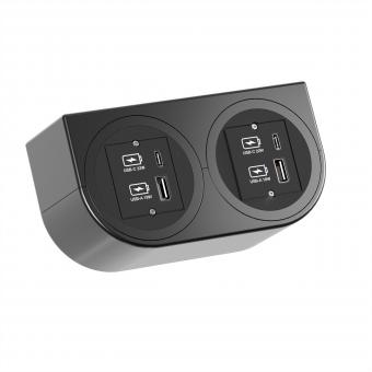 PIX HOLDER DOUBLE, 2x USB A/C, ISV, schwarz, 0,2m 
