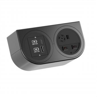 PIX HOLDER DOUBLE, 1x UK, 1x USB A/C, ISV, schwarz, 0,2m 