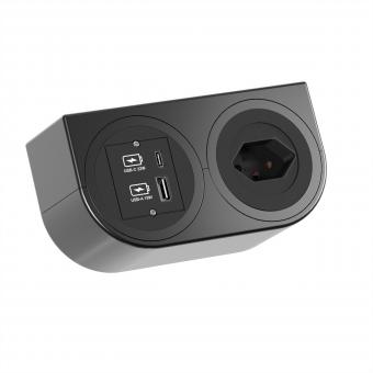 PIX HOLDER DOUBLE, 1x CH T13, 1x USB A/C, ISV, schwarz, 0,2m 
