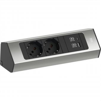 CASIA2 2xP40 1xUSB A/C 22W, 2,0m AEH, Edelstahl-Optik, Italien 