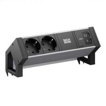 DESK2 ALU BLACK 2xCEE7/3, 1xUSB C/C 65W L=0,2m 
