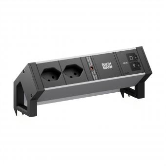 DESK2 ALU BLACK 2xCH 90°, 1xUSB C/C45W L=0,2m 