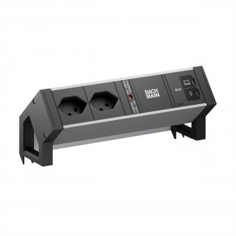 DESK2 ALU BLACK 2xCH 90°, 1xUSB C/C 65W L=0,2m 