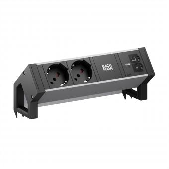 DESK2 ALU BLACK 2xP40, 1xUSB C/C 65W L=0,2m 