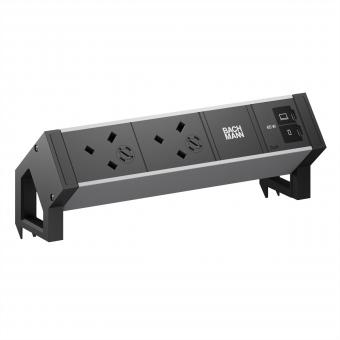 DESK2 ALU BLACK 2xUK, 1xUSB C/C 65W L=0,2m 