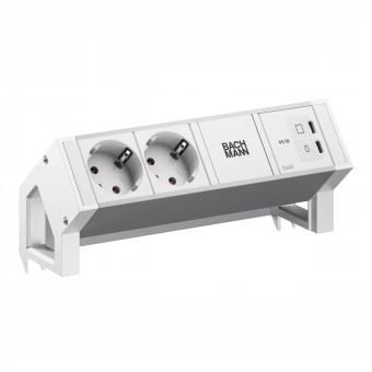 DESK2 ALU WHITE 2xCEE7/3, 1xUSB C/C 45W L=0,2m RAL9010 