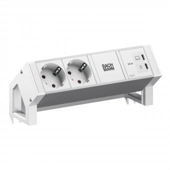 DESK2 ALU WHITE 2xCEE7/3, 1xUSB C/C 65W L=0,2m RAL9010 