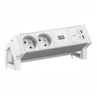 DESK2 ALU WHITE 2xUTE, 1xUSB C/C 45W L=0,2m RAL9010 
