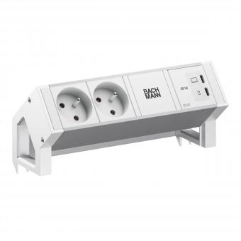 DESK2 ALU WHITE 2xUTE, 1xUSB C/C 65W L=0,2m RAL9010 