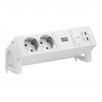 DESK2 PURE WHITE 2xCEE7/3, 1xUSB C/C 45W L=0,2m RAL9010 