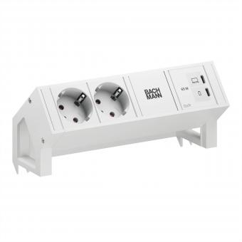 DESK2 PURE WHITE 2xCEE7/3, 1xUSB C/C 65W L=0,2m RAL9010 