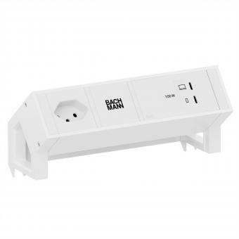 DESK2 white 1xCH 90°, 1xUSB C/C 100W L=0,2m RAL9010 