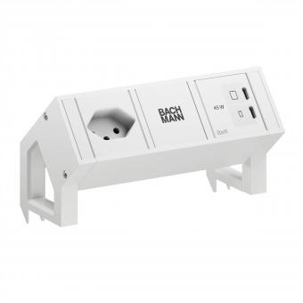 DESK2 white 1xCH 90°, 1xUSB C/C 45W L=0,2m RAL9010 