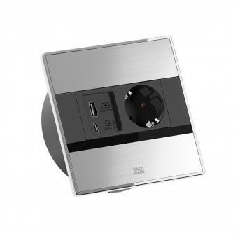 SENSE Edelstahl-Optik 1x CEE7/3, 1x USB A/C L=2,0m AEH 