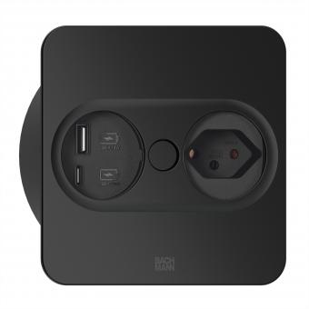 TWIST2 1xCH 1xUSB A/C 22W, L=0,2m RAL9005 30GE eckig 