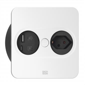 TWIST2 1xCH 1xUSB A/C 22W, L=0,2m RAL9010 30GE eckig 
