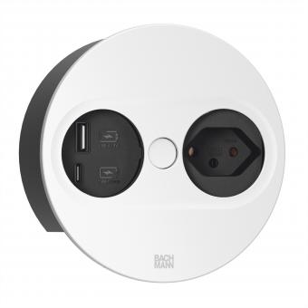 TWIST2 1xCH 1xUSB A/C 22W, L=0,2m RAL9010 30GE rund 
