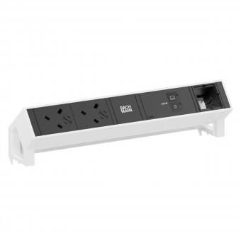DESK2 2xUK 45° 3,15A, 1xUSB C/C 100W 1xCM L=0,2m RAL9010 