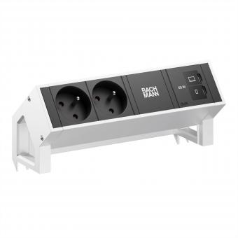 DESK2 2xUTE 1xUSB C/C 65W, L=0,2m INOX 