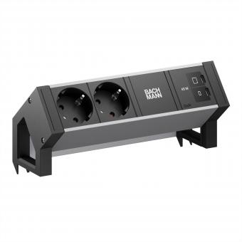 DESK2 ALU BLACK 2xCEE7/3, 1xUSB C/C 45W L=0,2m RAL9005 