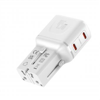 Chargeur de voyage USB avec prise plate européenne, prise britannique et prise américaine, 2 ports USB-C, 45W 