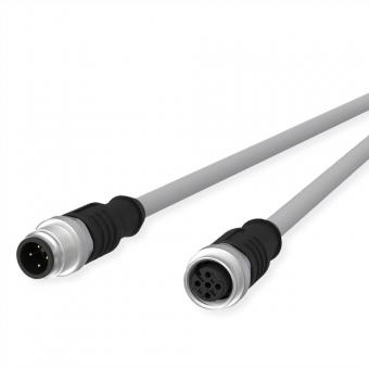 Câble de capteur/actionneur M12, codage A, M12 connecteur droit - M12 connecteur femelle droit, gris, 1m 