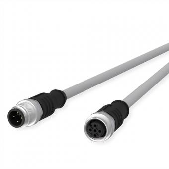Câble de capteur/actionneur M12, codage A, M12 connecteur droit - M12 connecteur femelle droit, gris, 2m 