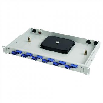 Panneau de brassage fibre optique 19-pouces BASIS V 1U, Raccord 6xLC duplex Métal/turquoise, monté 