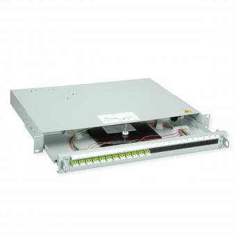 PROFI V LWL-Panel mit Kupplungen & Pigtails, 12x LC Duplex, lindgrün, OM5, Grade B 